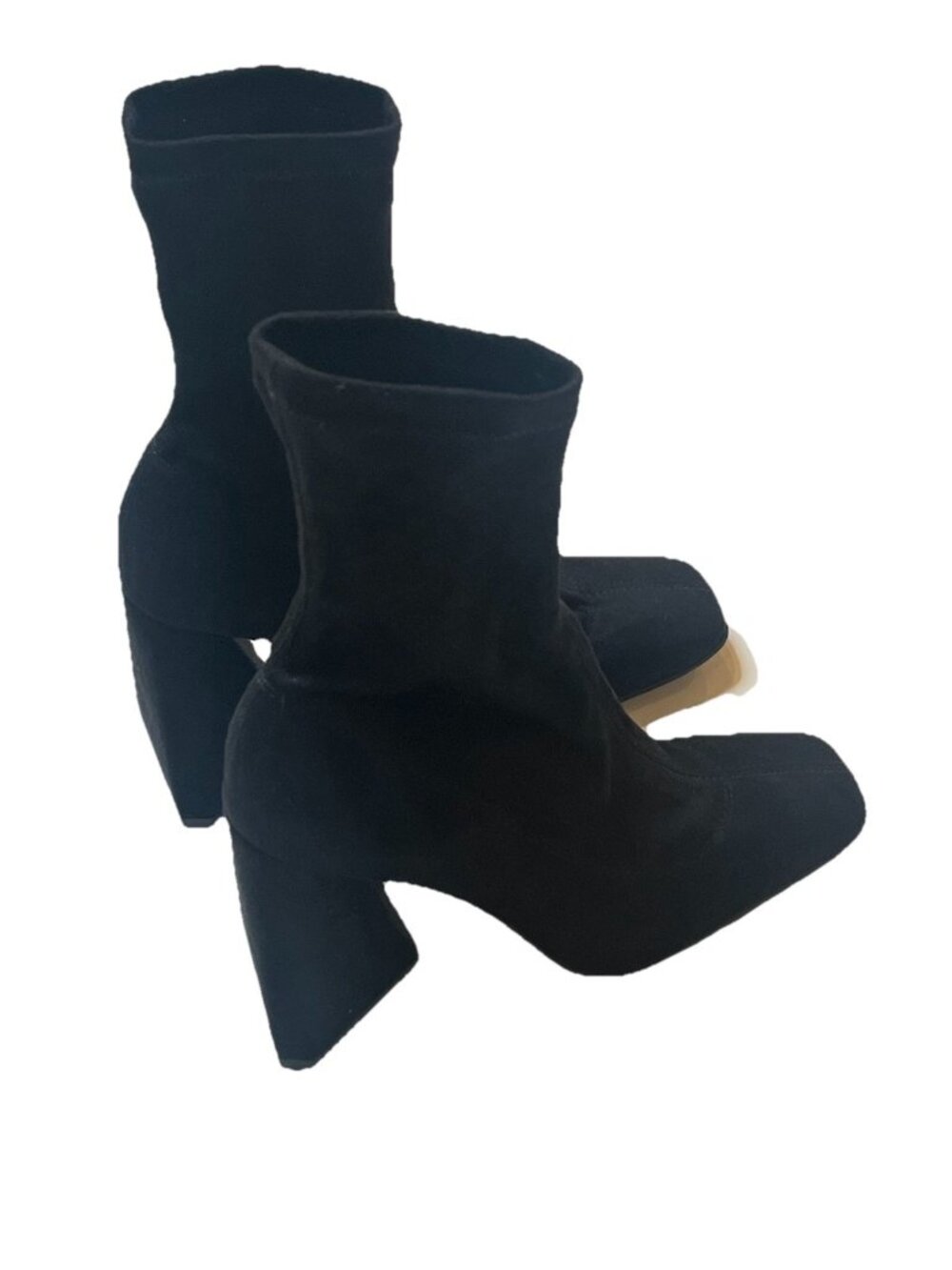 ASOS Womens Black Sock Ankle Boots Sz 39 Us 8 Square Toe Flared Block Heel